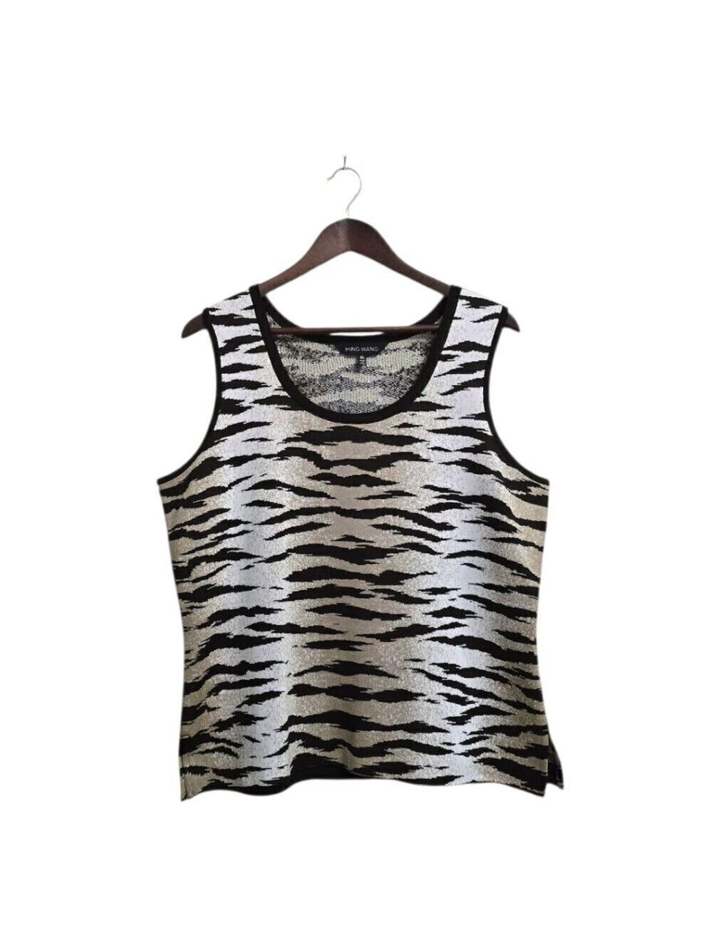 Ming Wang Tiger Print Knit Sleeveless Tank Top Sz XL